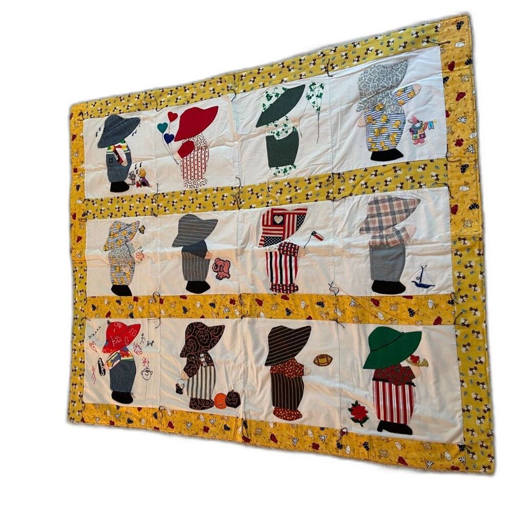 Sun Bonnet Sue Seasonal Month Calendar Nursery Wall Quilt Handmade Embroidery